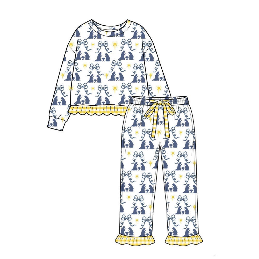 preorder GLP3657 The Nativity Story Bows Long Sleeve Pants Girls Set