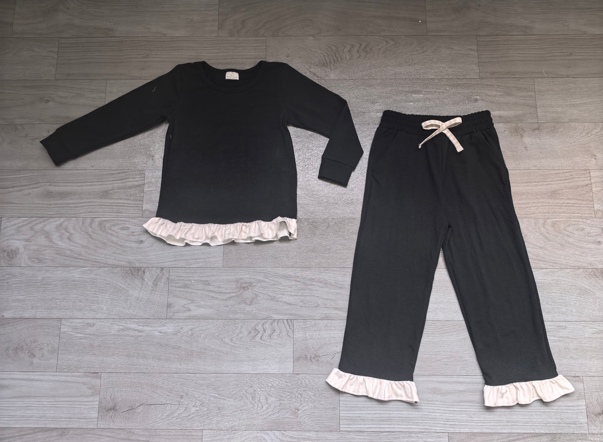 preorder Samples GLP3671 Cotton Black Long Sleeve Pants Girls Set