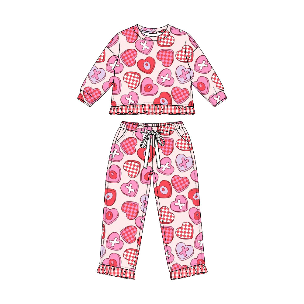 preorder GLP3677 Valentine's Day Heart Pink Long Sleeve Pants Girls Set