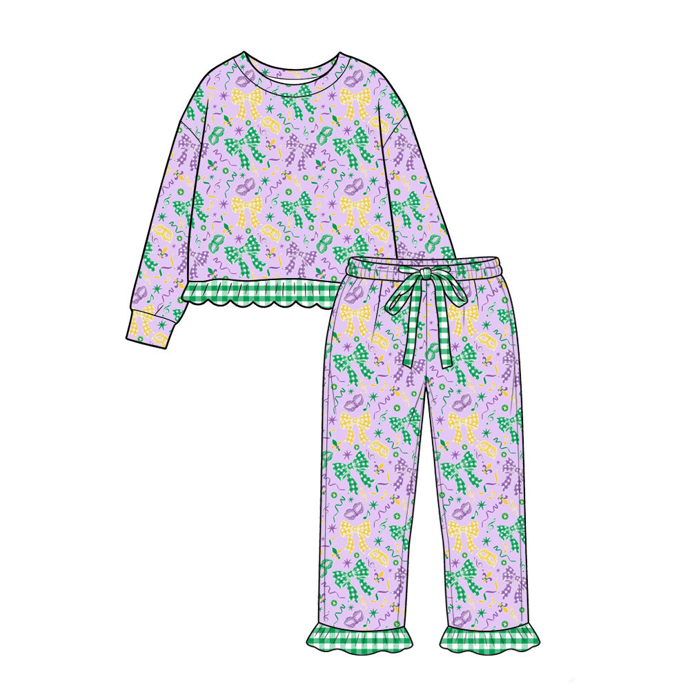 preorder GLP3680 Mardi Gras Purple Long Sleeve Pants Girls Set