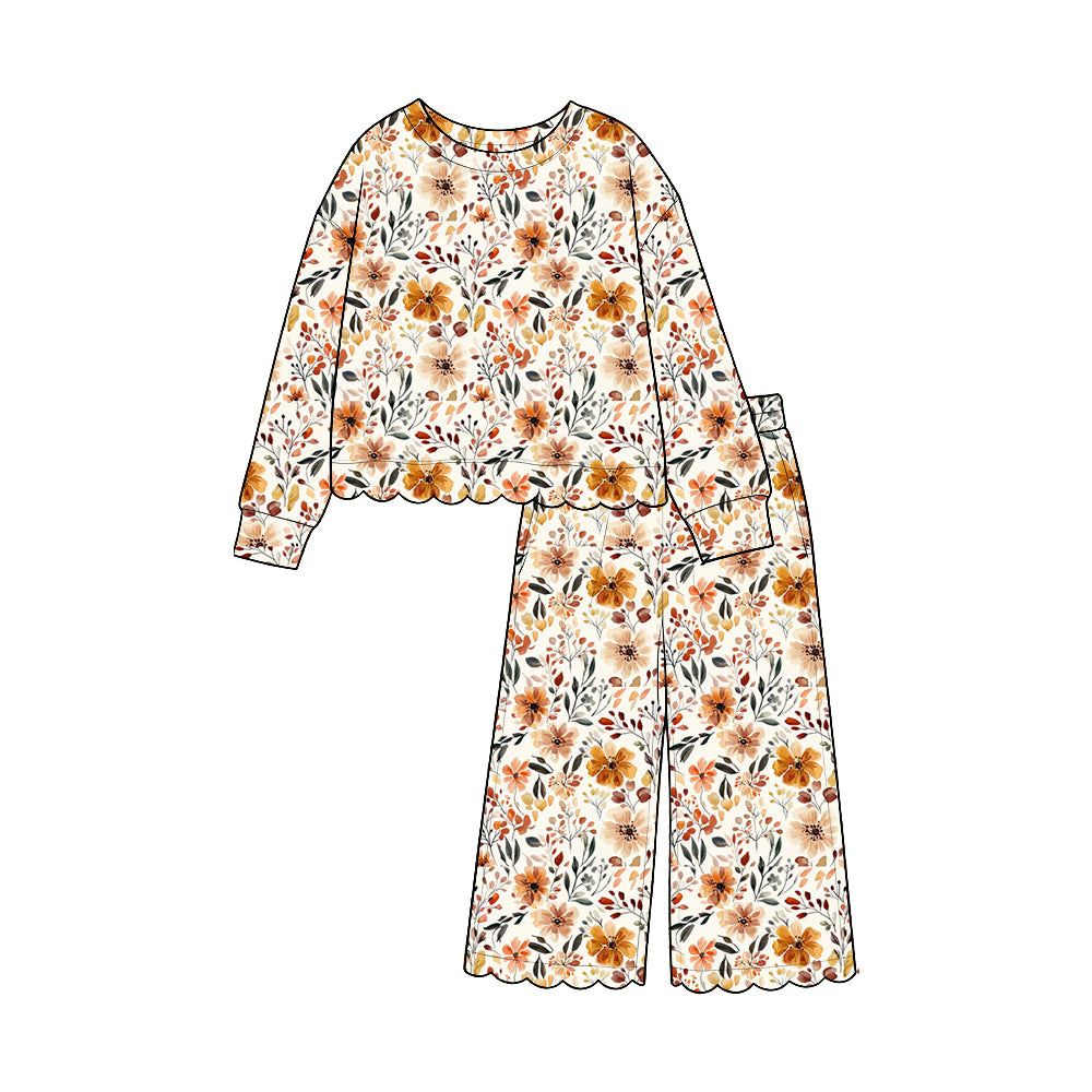 preorder GLP3692 Scallop Flowers Long Sleeve Pants Girls Set