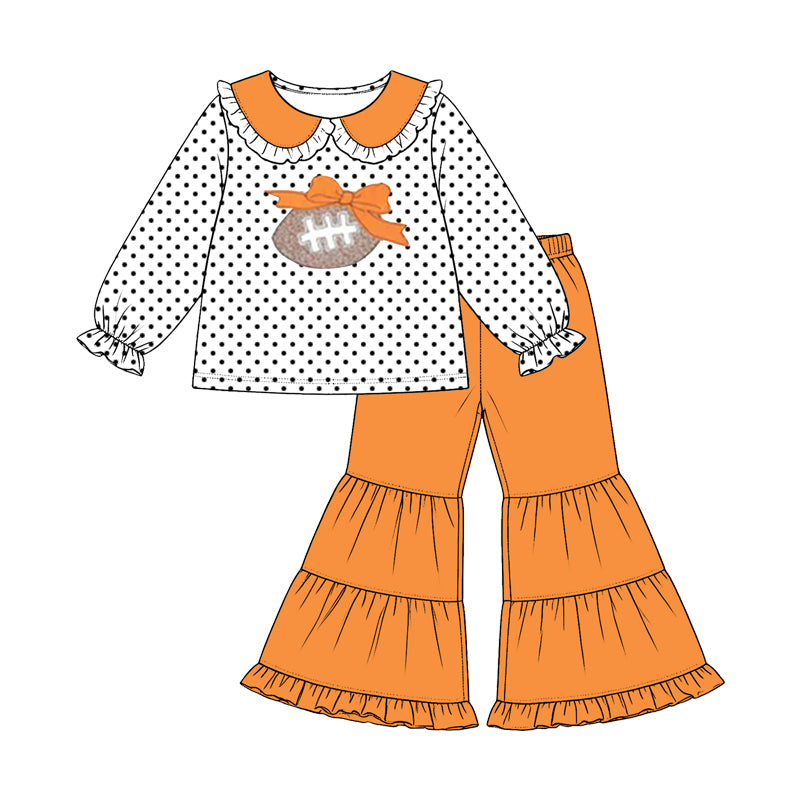 preorder GLP3694 Item Bow Dot Long Sleeve Orange Pants Girls Set