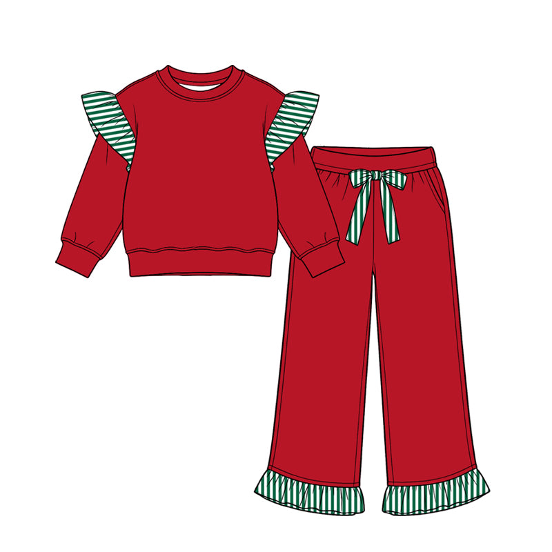 preorder GLP3697 Red Long Sleeve Pants Girls Set
