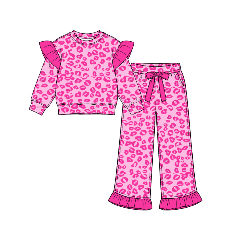preorder GLP3704 Hot Pink Leopard Long Sleeve Pants Girls Set