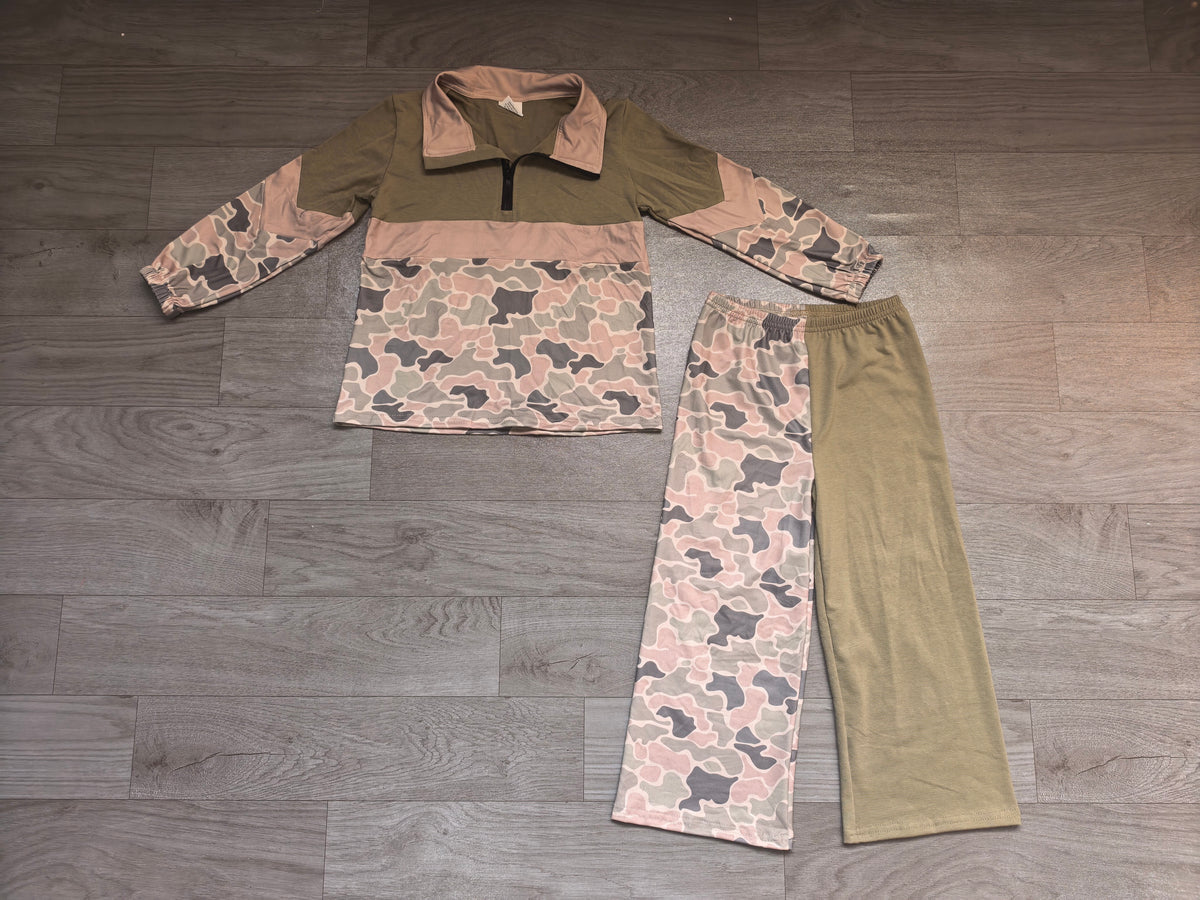 preorder Samples GLP3803 Camo Zipper Long Sleeve Green Camo Pants Girls Set GT1895+P1226