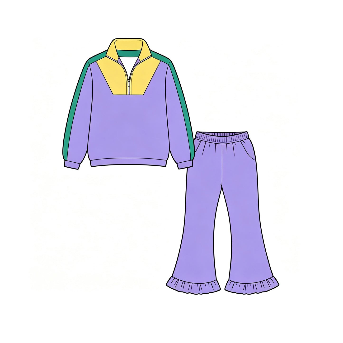 preorder GLP3828 Yoga Mardi Gras Purple Zipper Long Sleeve Pants Girls Set