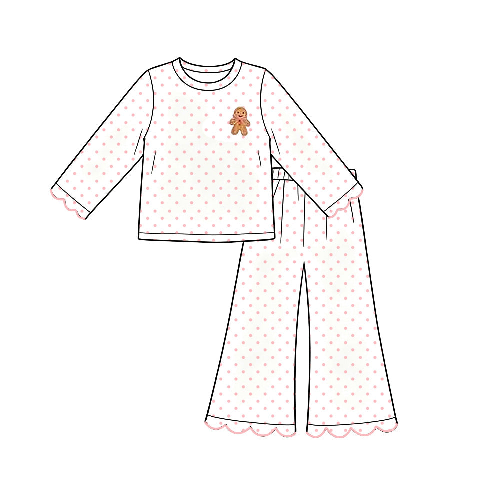 preorder GLP3859 Christmas Gingerbread Man Dot Long Sleeve Pants Girls Set