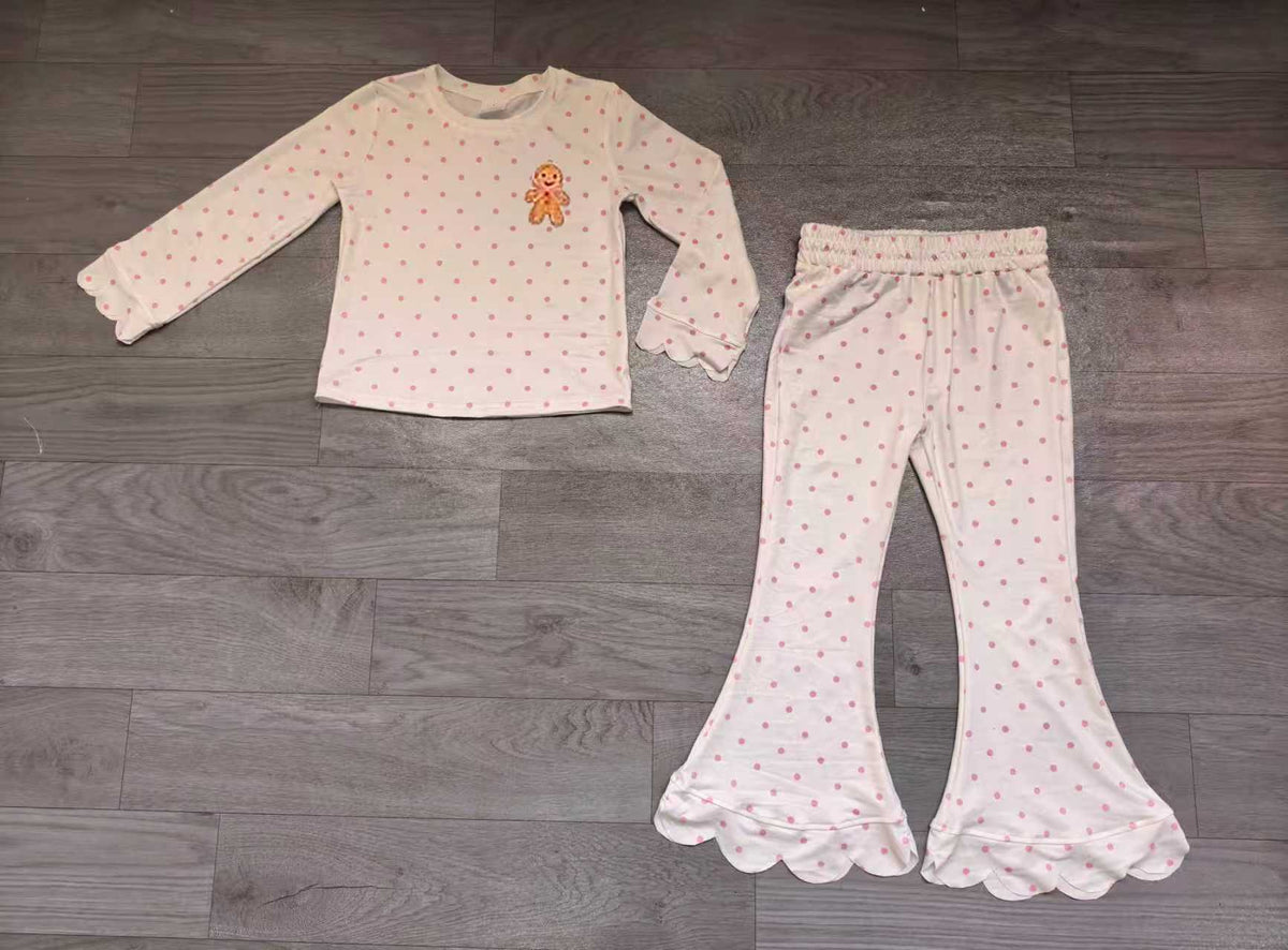 preorder Samples GLP3859 Christmas Gingerbread Man Dot Long Sleeve Pants Girls Set