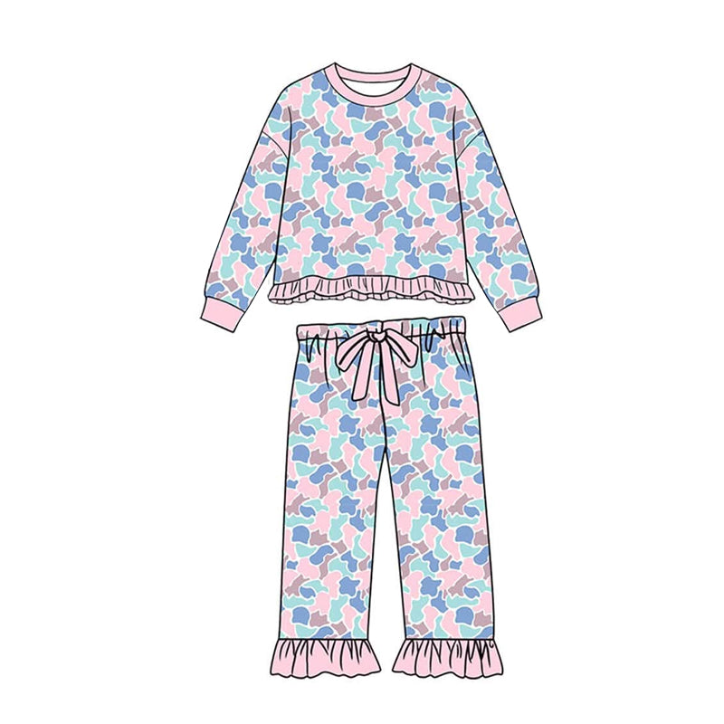 preorder GLP3888 Pink Camo Long Sleeve Pants Girls Set