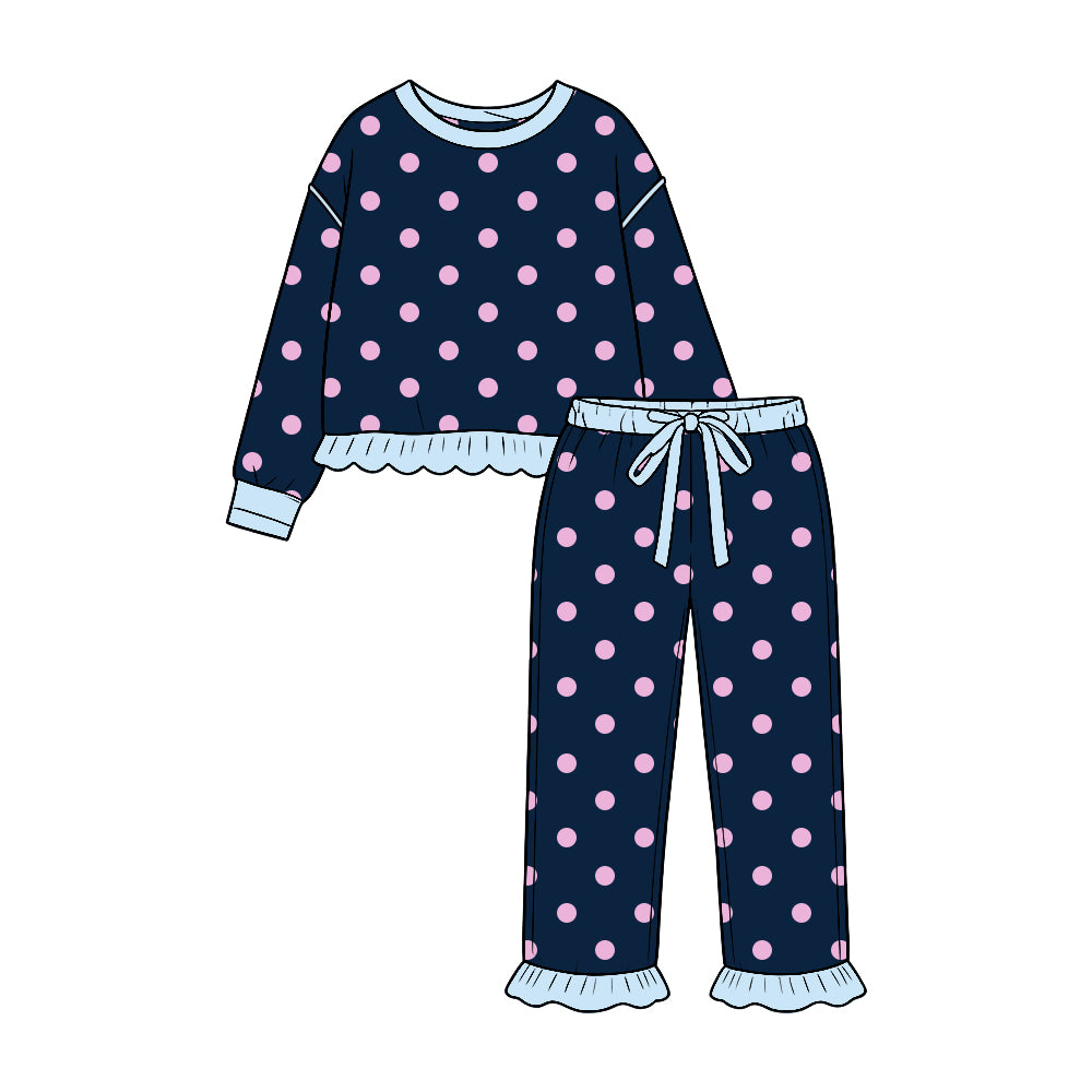 preorder GLP3900 Dot Navy Blue Long Sleeve Pants Girls Set