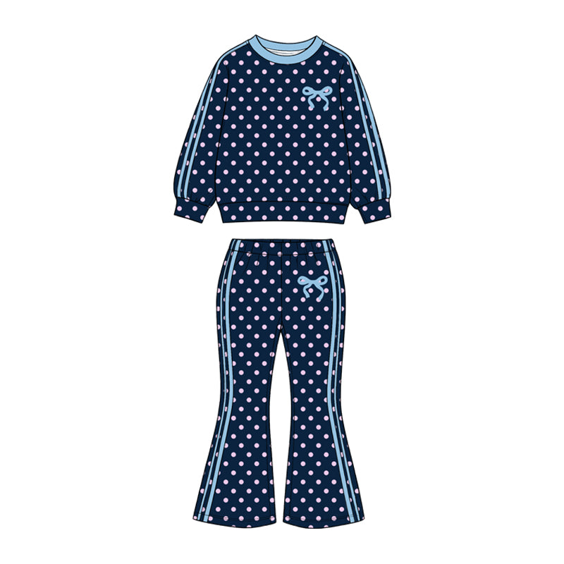 preorder GLP3910 Dot Bows Navy Blue Long Sleeve Pants Girls Set