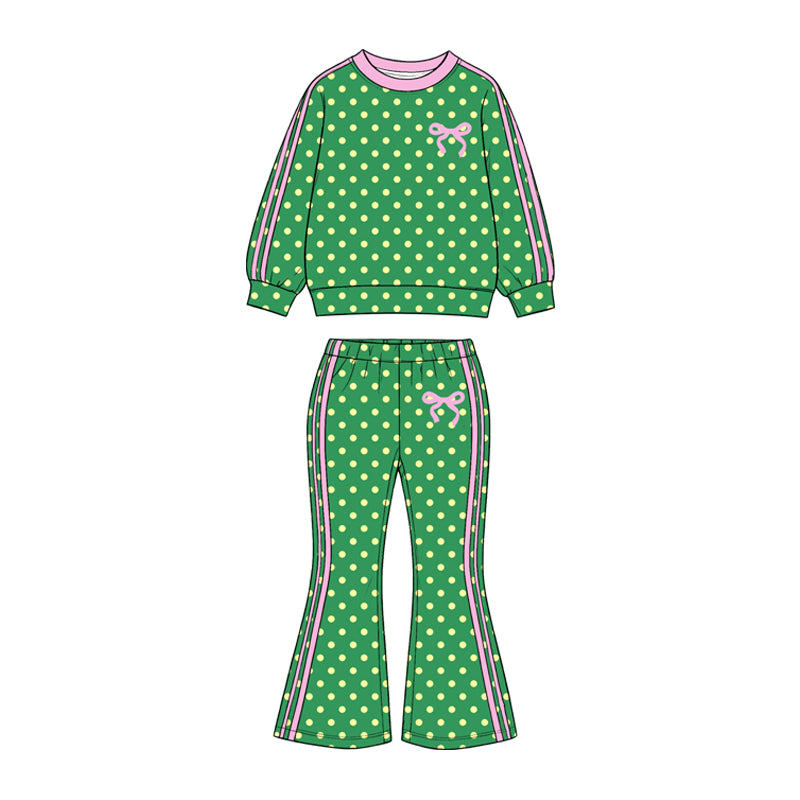 preorder GLP3912 Dot Bows Green Long Sleeve Pants Girls Set