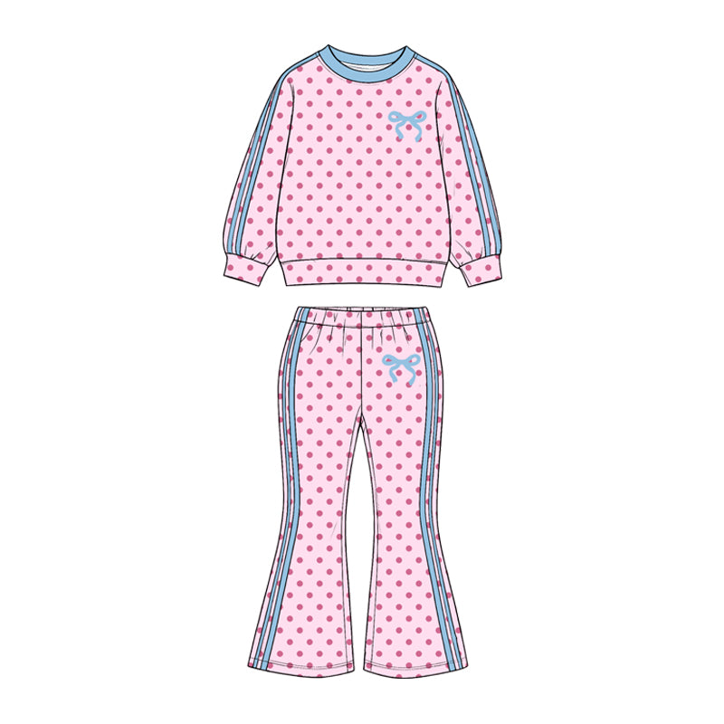 preorder GLP3913 Dot Bows Pink Long Sleeve Pants Girls Set