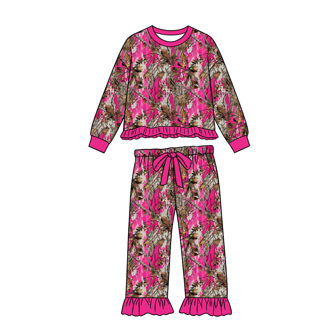 preorder GLP3915 Hunting Camo Hot Pink Long Sleeve Pants Girls Set