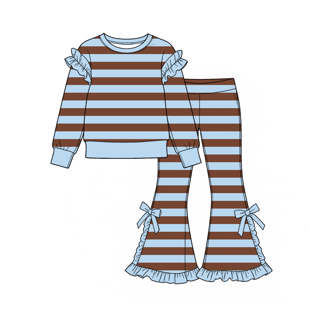 preorder GLP3929 Brown Striped Blue Long Sleeve Pants Girls Set