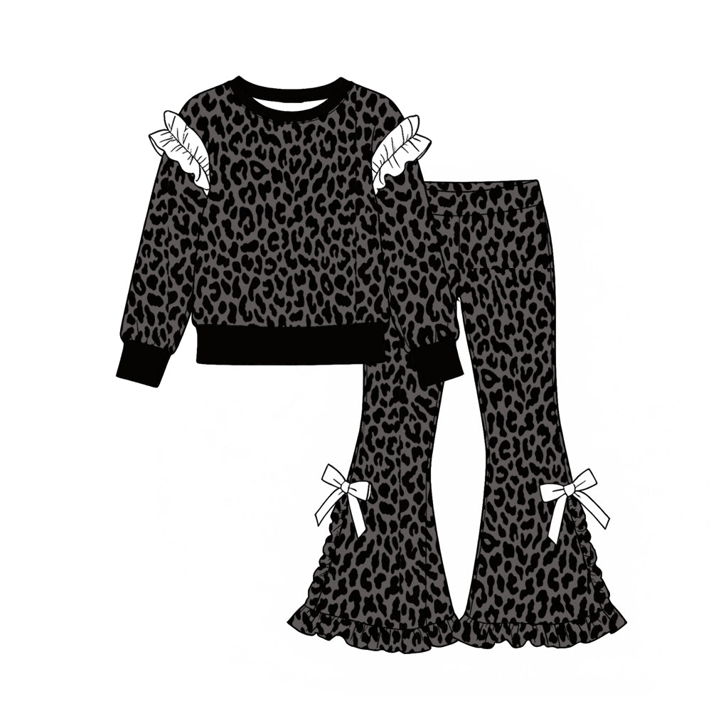 preorder GLP3930 Black Leopard Long Sleeve Pants Girls Set