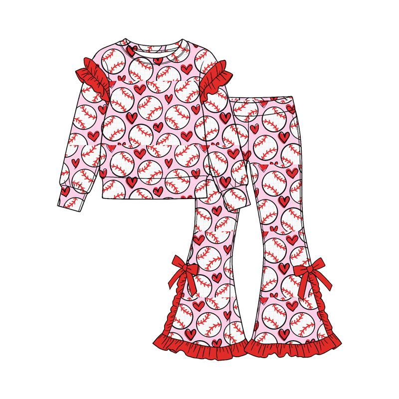 preorder GLP3937 Valentine's Day Heart Baseball Long Sleeve Pants Girls Set