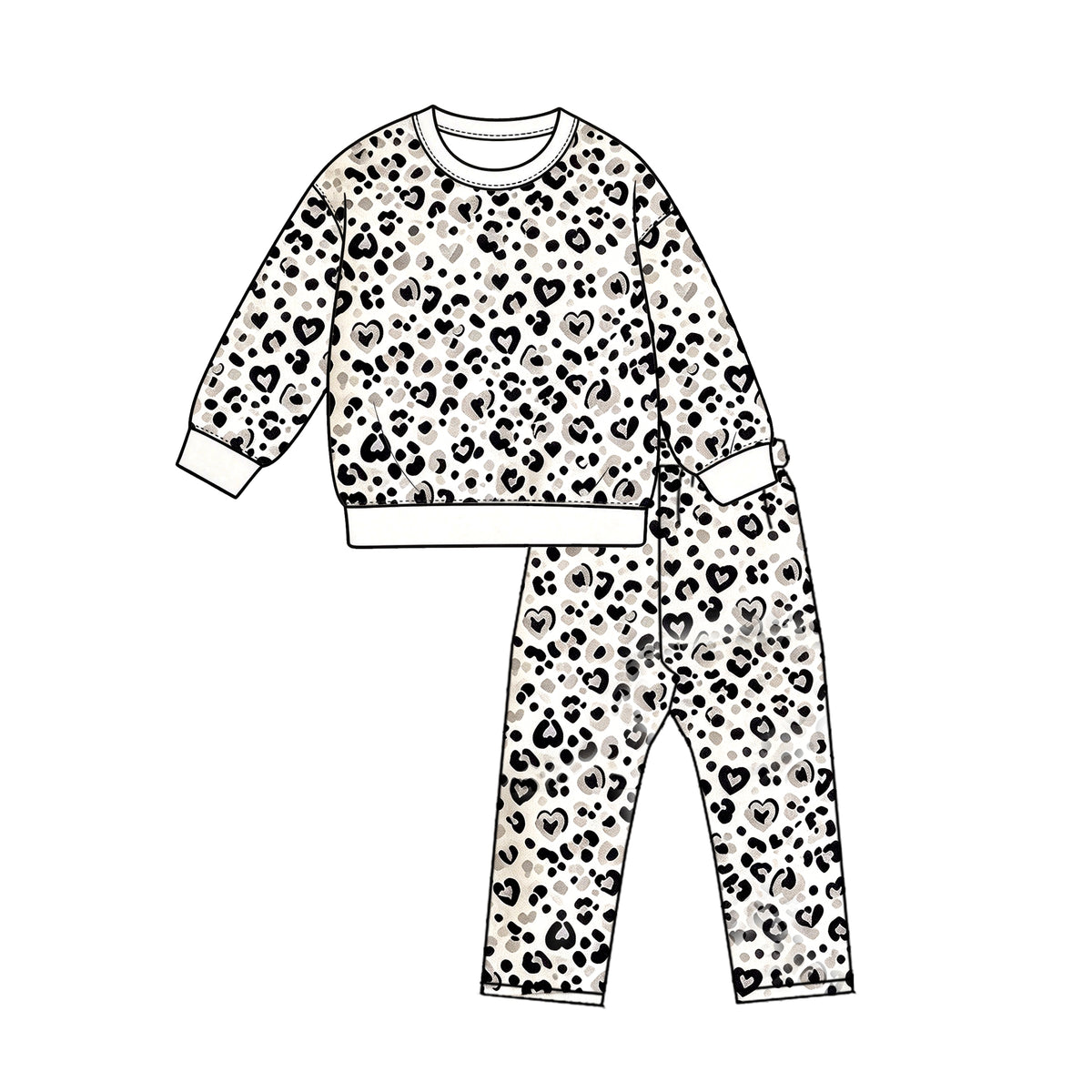 preorder GLP3993 Valentine's Day Heart Leopard Long Sleeve Pants Girls Set