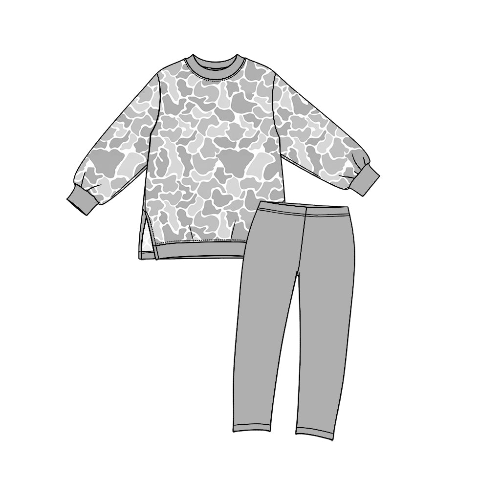 preorder GLP3994 Yoga Grey Camo Long Sleeve Pants Girls Set