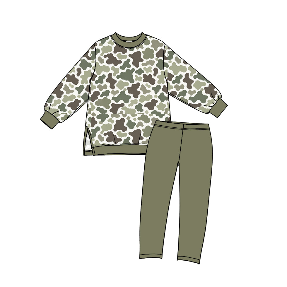preorder GLP3997 Yoga Camo Long Sleeve Green Pants Girls Set