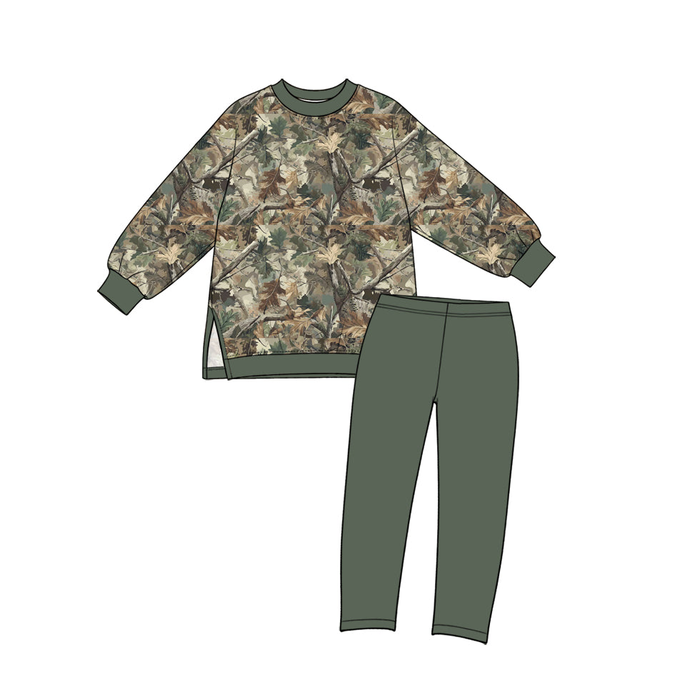 preorder GLP3998 Yoga Camo Long Sleeve Green Pants Girls Set