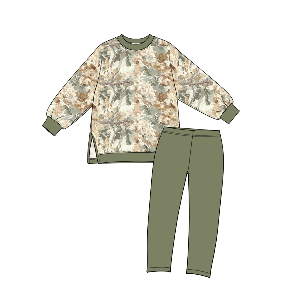preorder GLP4001 Yoga Camo Long Sleeve Green Pants Girls Set