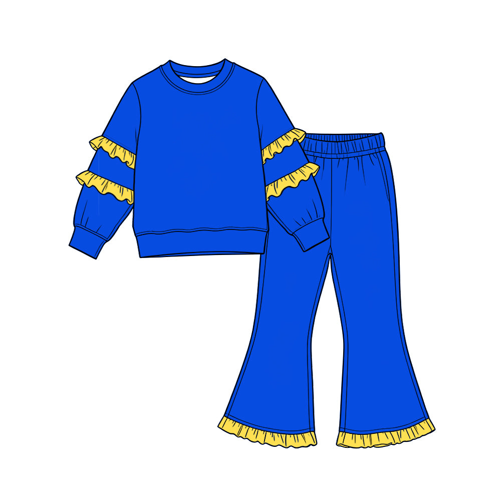 preorder GLP4008 Yellow Ruffles & Navy Blue Long Sleeve Pants Girls Set
