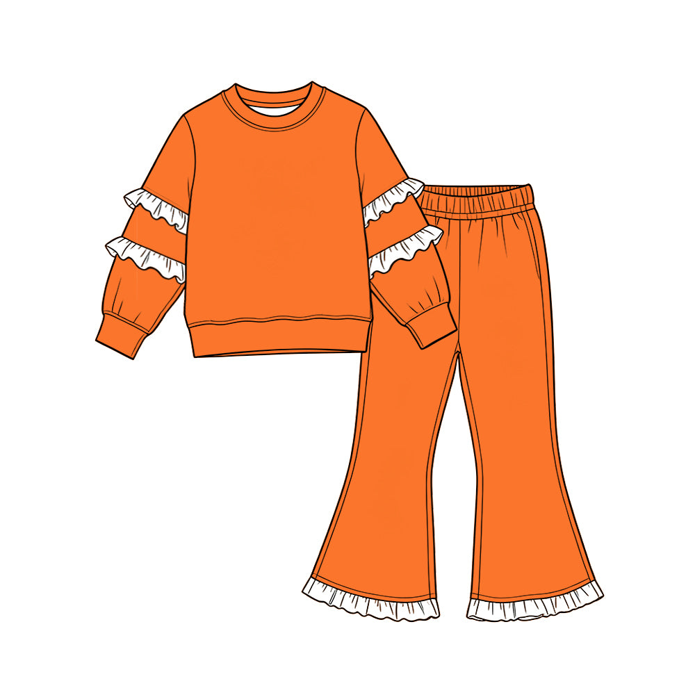 preorder GLP4011 White Ruffles & Orange Long Sleeve Pants Girls Set