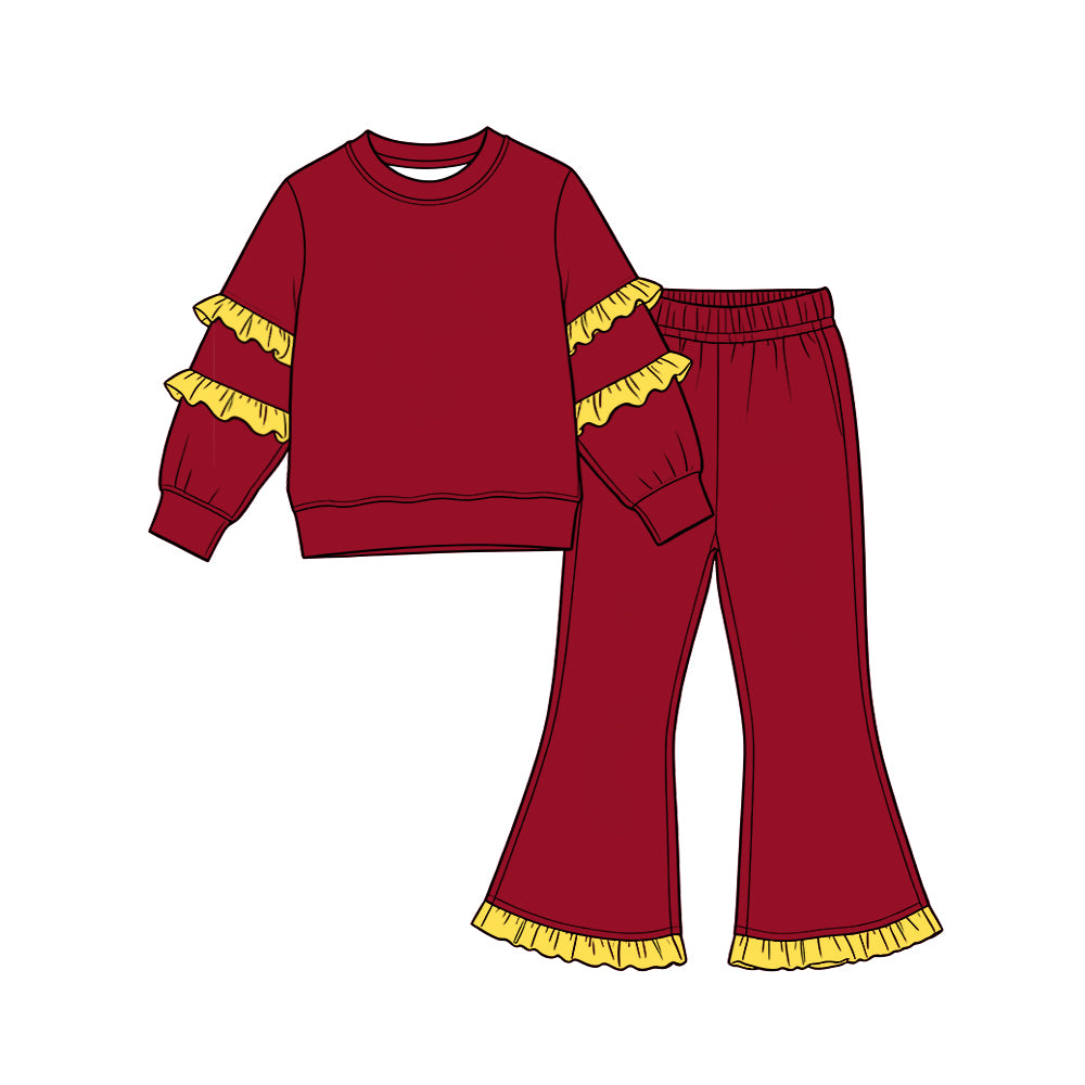 preorder GLP4012 Yellow Ruffles & Red Long Sleeve Pants Girls Set