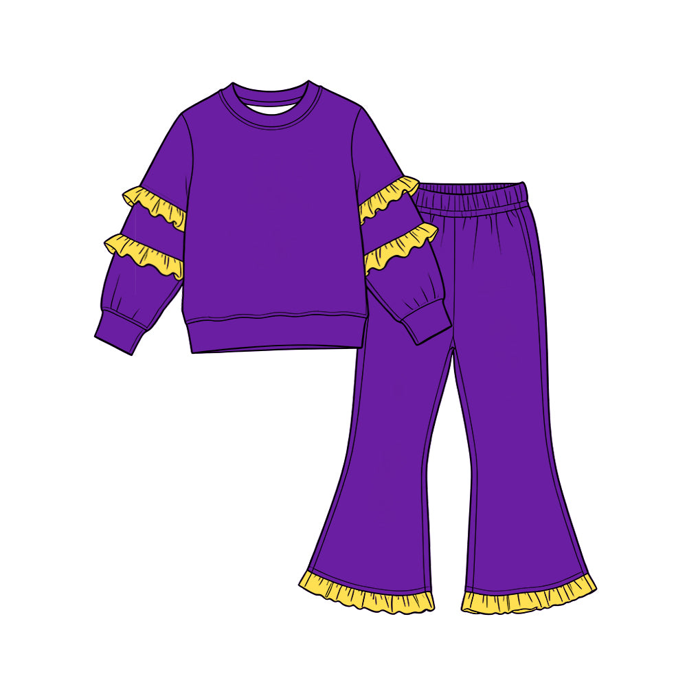 preorder GLP4013 Yellow Ruffles & Purple Long Sleeve Pants Girls Set