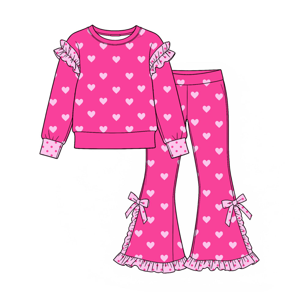 preorder GLP4016 Valentine's Day heart Hot Pink Long Sleeve Pants Girls Set