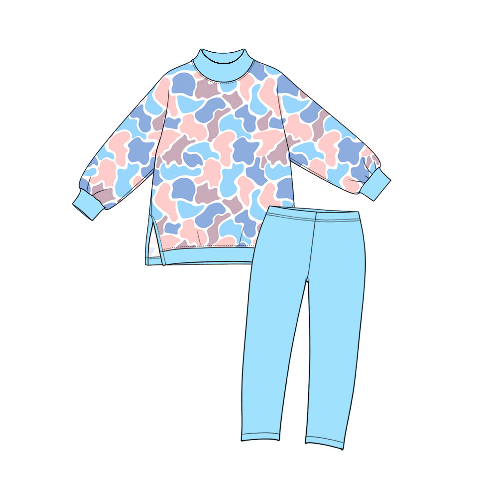 preorder GLP4031 Blue Camo Long Sleeve Blue Pants Girls Set