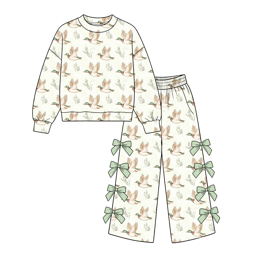 preorder GLP4052 Mallard Duck Long Sleeve Bows Pants Girls Set