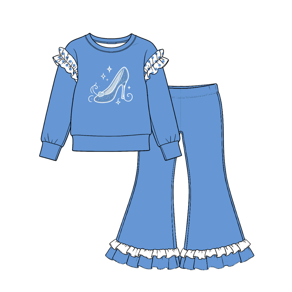 preorder GLP4061 Cotton Princess Ruffles Blue Long Sleeve Blue Pants Girls Set