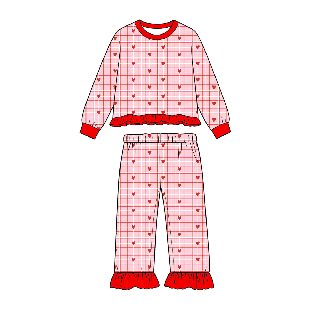 preorder GLP4077 Valentine's Day Heart Red Long Sleeve Pants Girls Pajamas