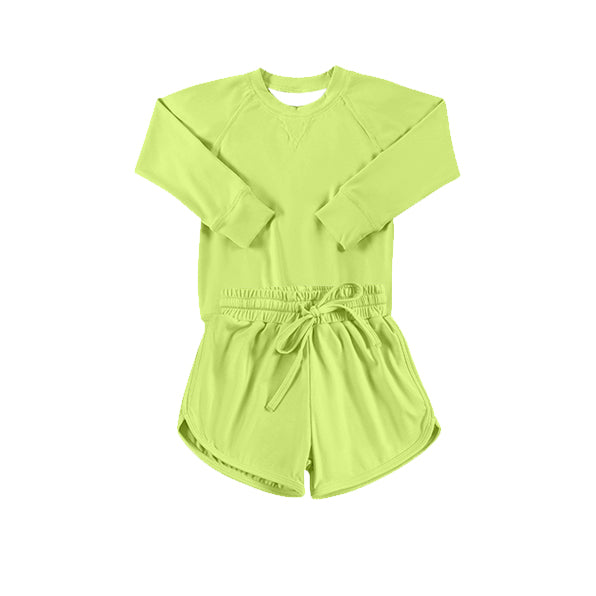 preorder GLS0007 yoga green long sleeve shorts girls set