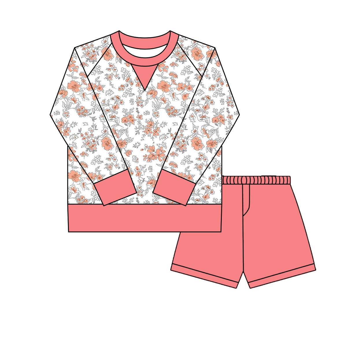 preorder GLS0023 yoga watermelon red flowers floral long sleeve shorts girls set
