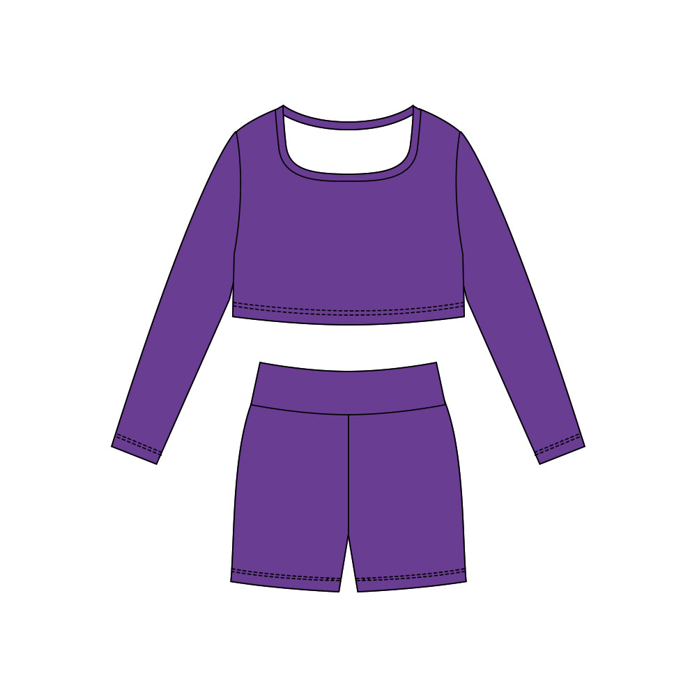 preorder GLS0040 yoga purple long sleeve shorts girls set