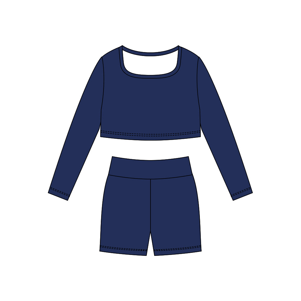 preorder GLS0042 yoga navy blue long sleeve shorts girls set