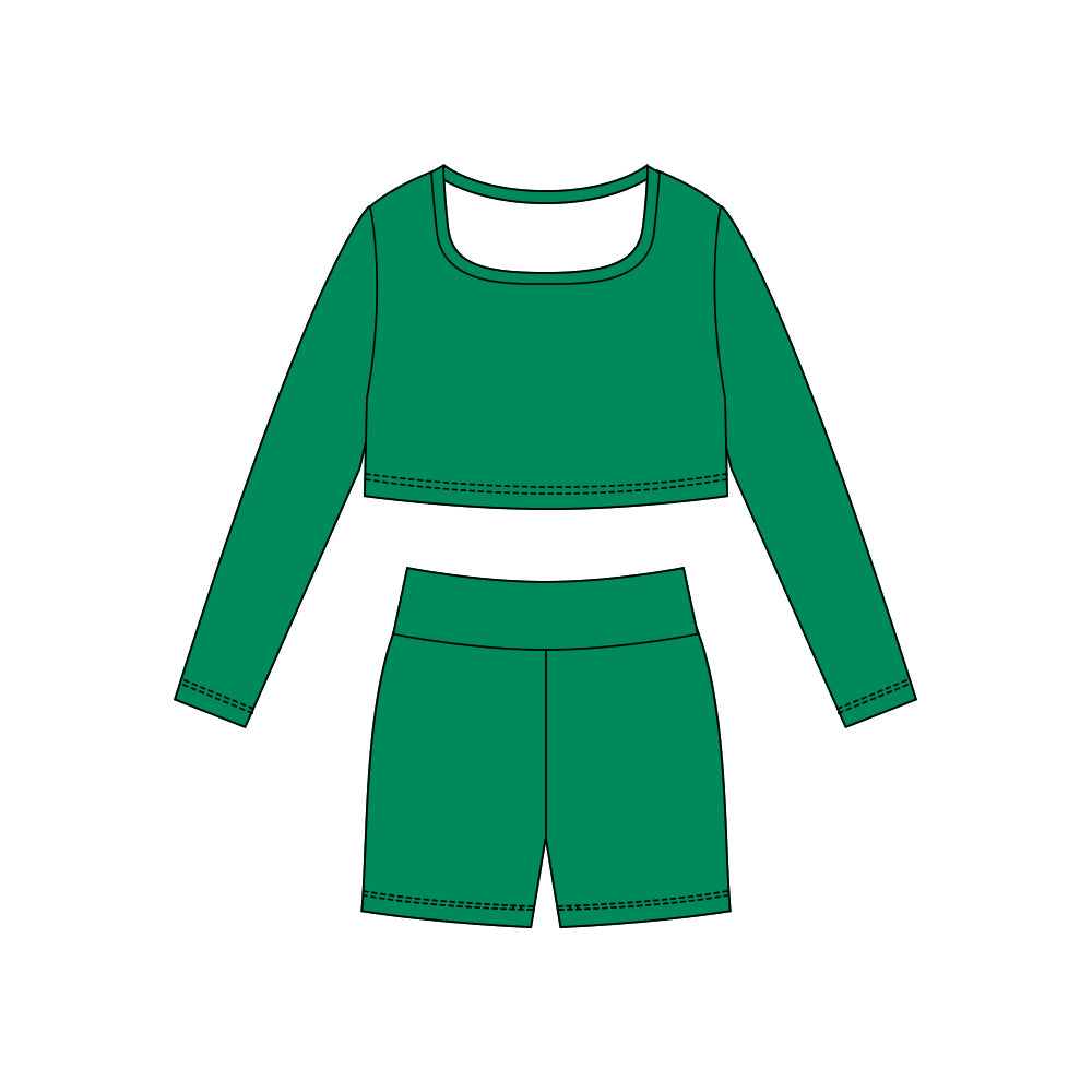 preorder GLS0044 yoga green long sleeve shorts girls set