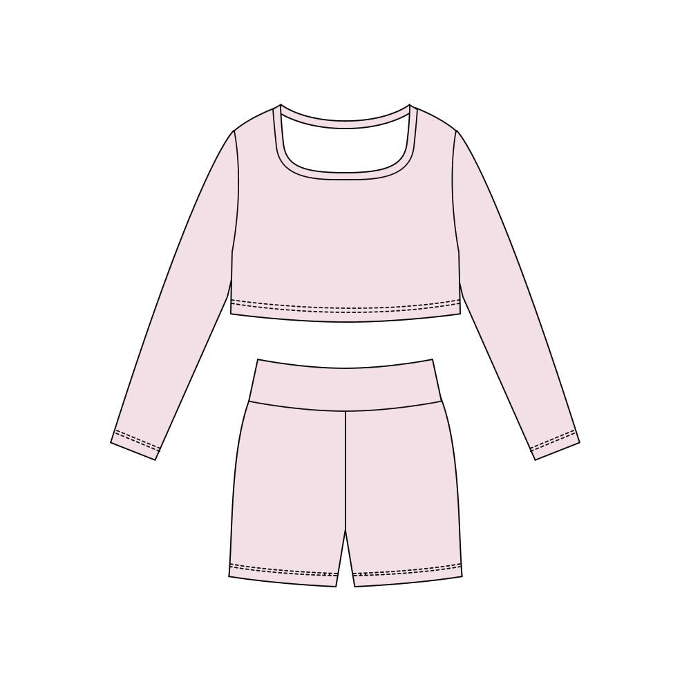 preorder GLS0045 yoga light pink long sleeve shorts girls set