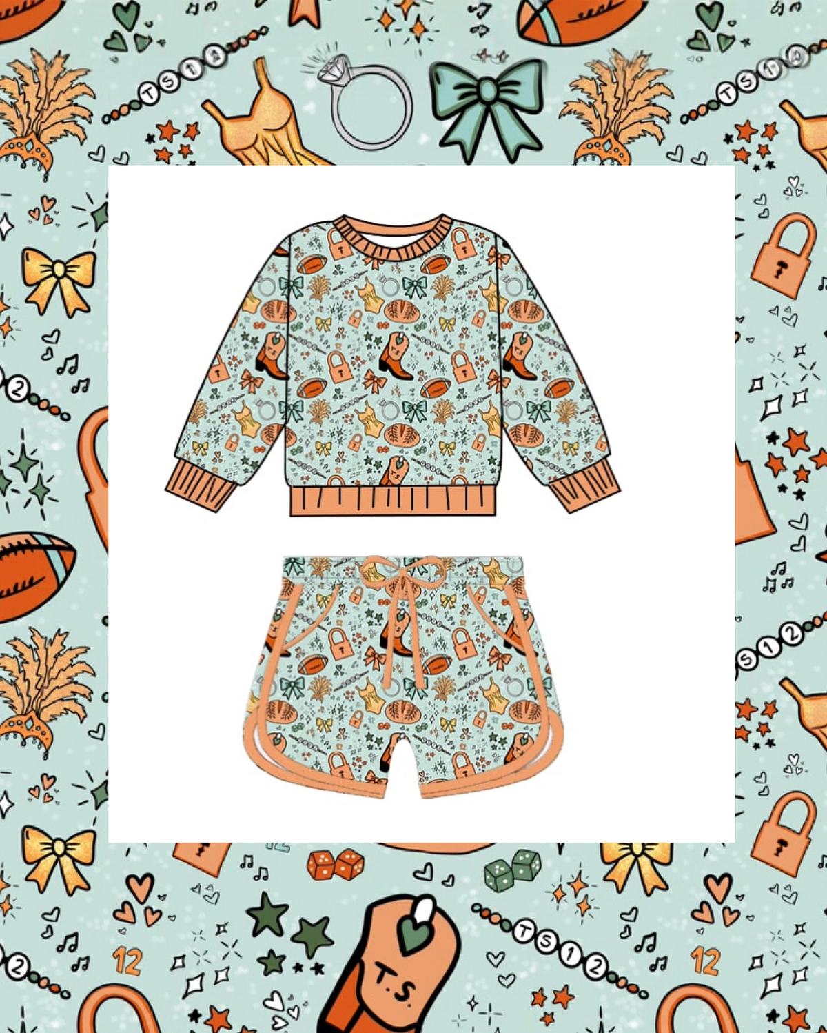 preorder GLS0049 boots bows lock green long sleeve shorts girls set