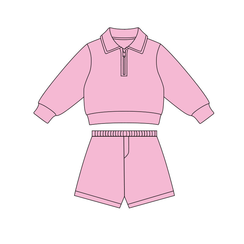 preorder GLS0071 Yoga Pink Zipper Long Sleeve Shorts Girls Set