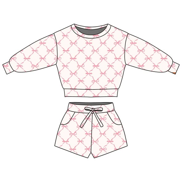 preorder GLS0074 Pink Bows Long Sleeve Shorts Girls Set