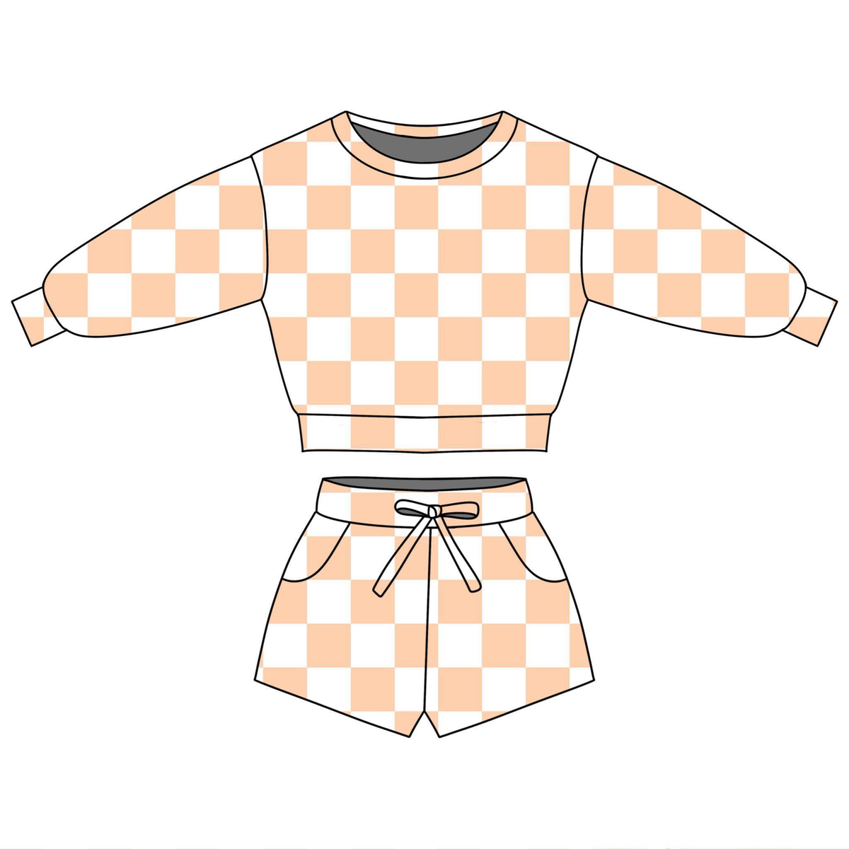 preorder GLS0083 Orange Checkered Long Sleeve Shorts Girls Set