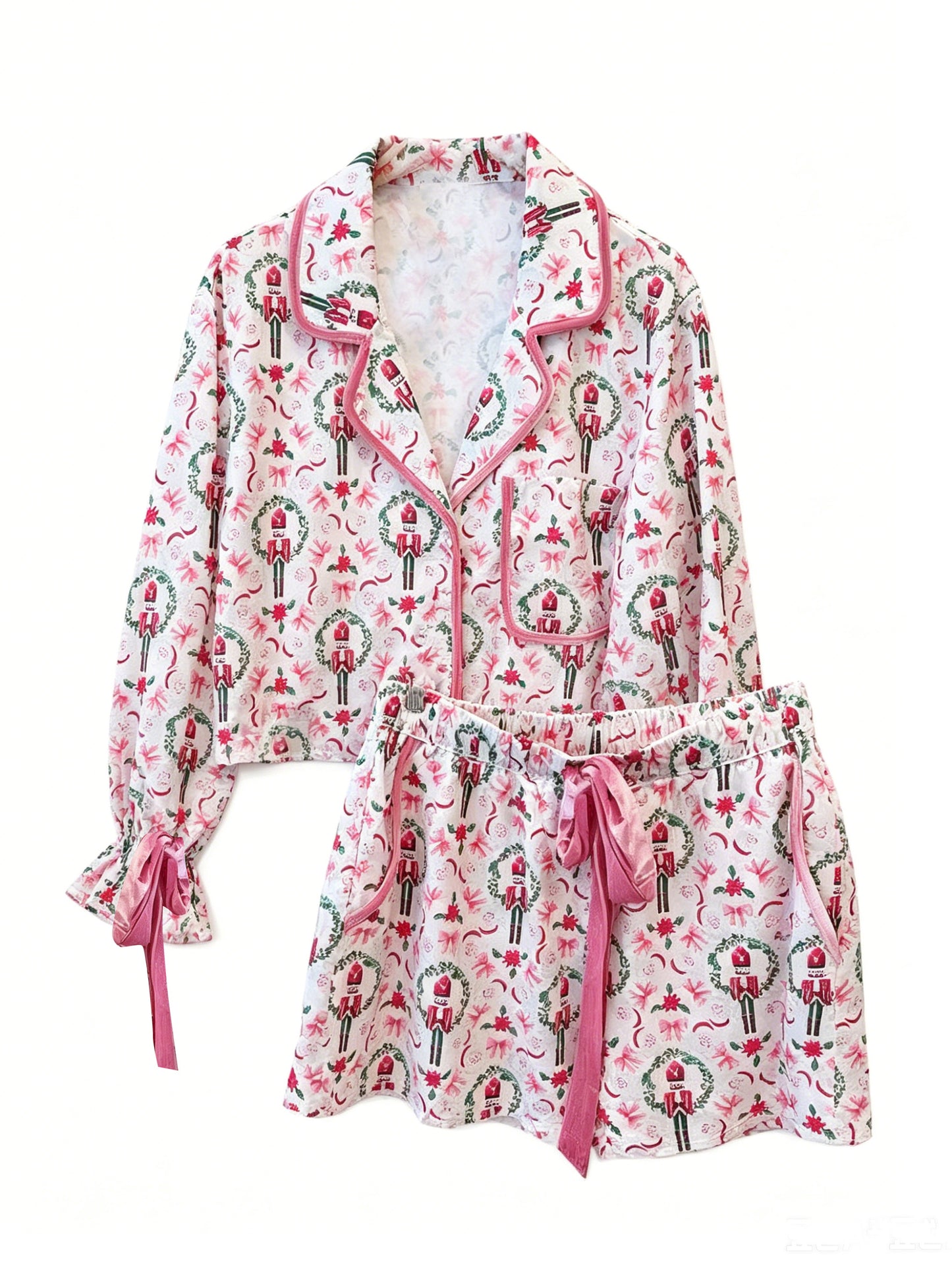 preorder GLS0117 Christmas Solider Bows Long Sleeve Shorts Adult Women Pajamas