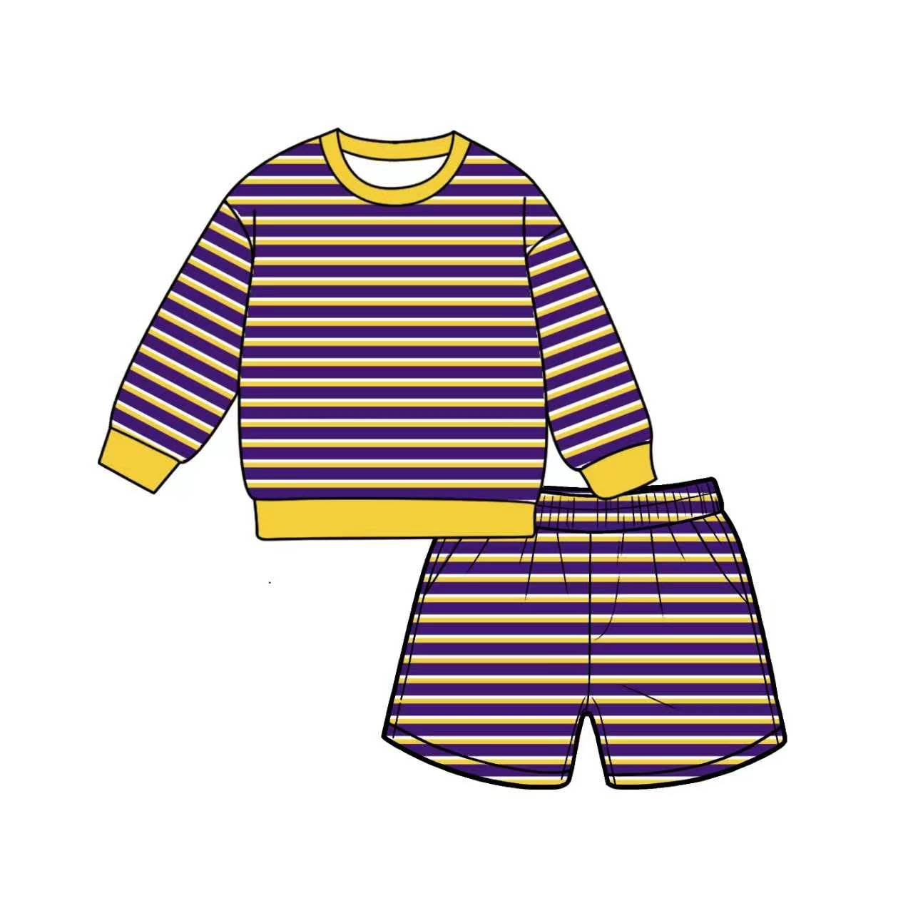 preorder GLS0142 Yoga Purple Yellow Striped Long Sleeve Shorts Adult Women Set