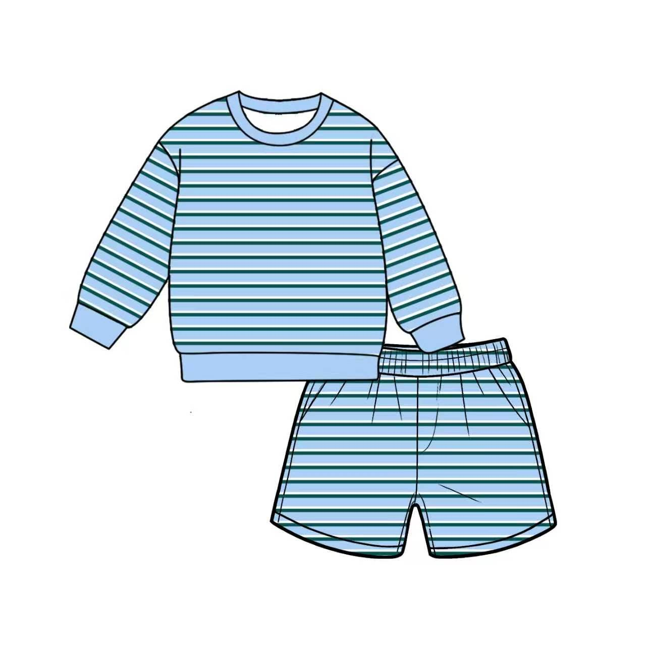 preorder GLS0146 Yoga Blue Striped Long Sleeve Shorts Adult Women Set