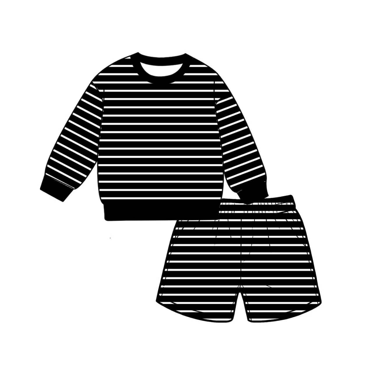 preorder GLS0147 Yoga Black Striped Long Sleeve Shorts Adult Women Set