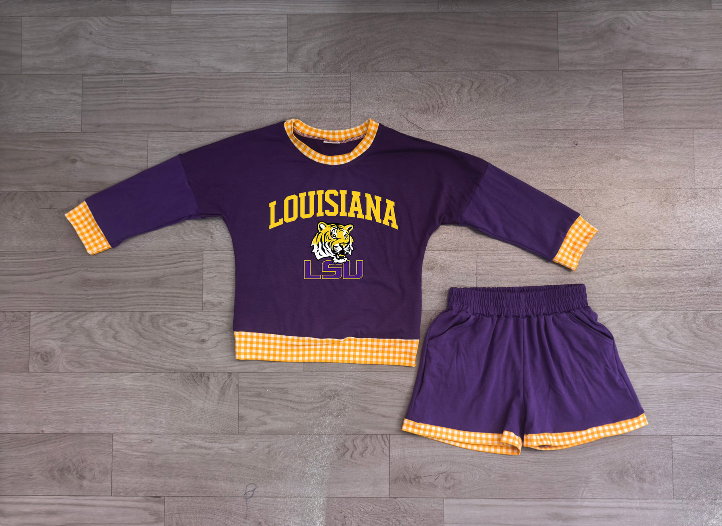 preorder Samples GLS0166 LOUISIANA Purple Long Sleeve Shorts Boys Set